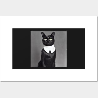 Dignified Black Cat Old Puritan Timey Photograph Posters and Art